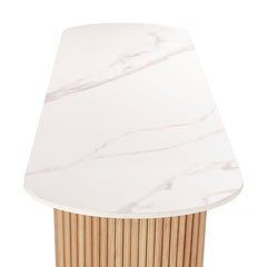 Console Table with Faux Marble Top and Natural Rubberwood Base