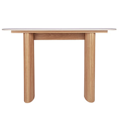 Console Table with Faux Marble Top and Natural Rubberwood Base