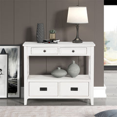 Console Table with Four Drawers and Open Shelf in Antique White