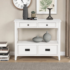 Console Table with Four Drawers and Open Shelf in Antique White