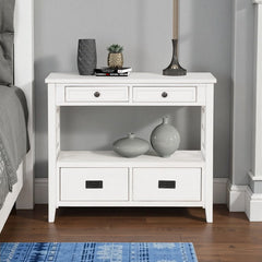 Console Table with Four Drawers and Open Shelf in Antique White