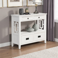 Console Table with Four Drawers and Open Shelf in Antique White