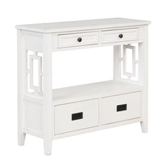 Console Table with Four Drawers and Open Shelf in Antique White