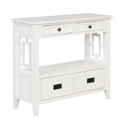 Console Table with Four Drawers and Open Shelf in Antique White