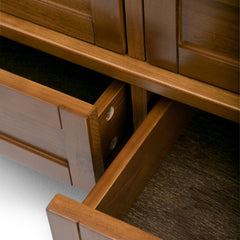 Console Table with Four Drawers and Open Shelf in Light Golden Brown Solid Pine