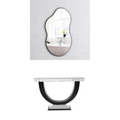 Console Table with Mirrored Glass Top and U-Shaped MDF Base in Black and Silver