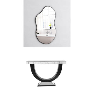 Console Table with Mirrored Glass Top and U-Shaped MDF Base in Black and Silver