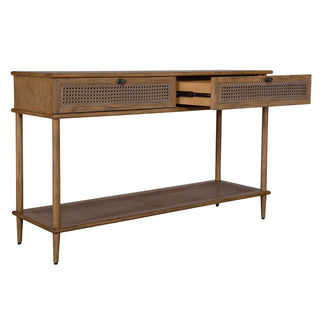Console Table with One Shelf and Two Drawers in Oak Stain
