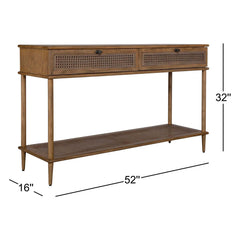 Console Table with One Shelf and Two Drawers in Oak Stain