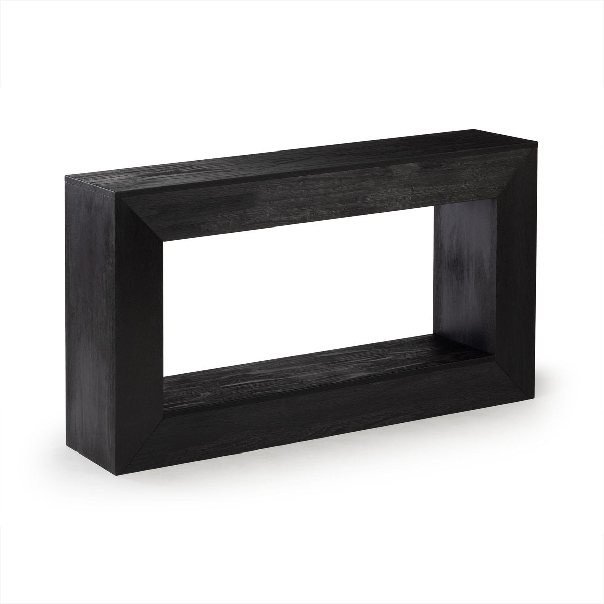 Console Table with Shelf in Solid Pine, Black Wirebrush