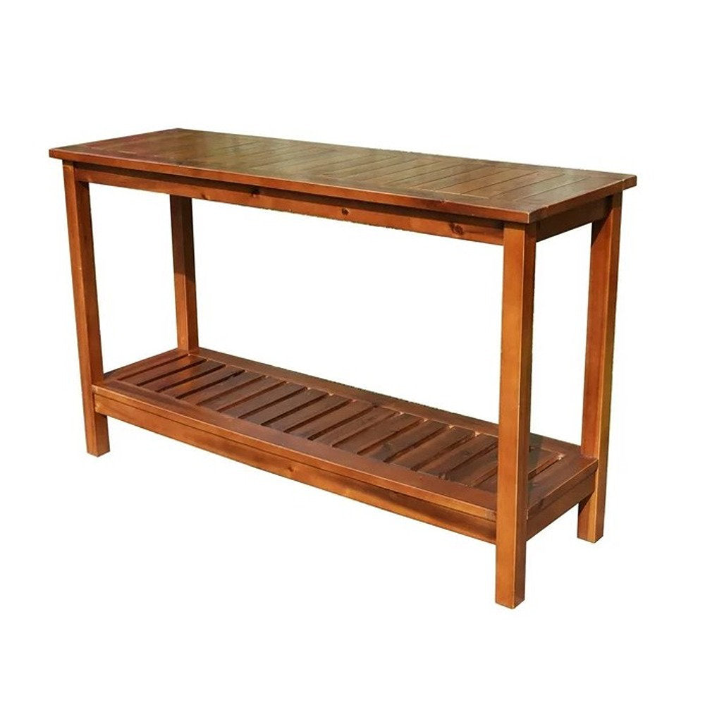 Console Table with Solid Acacia Wood Top and Base in Brown
