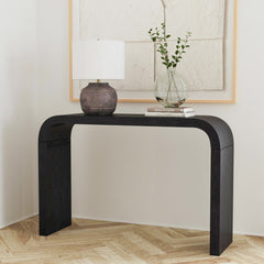 Console Table with Solid Wood Base, Black Wire Brush Finish