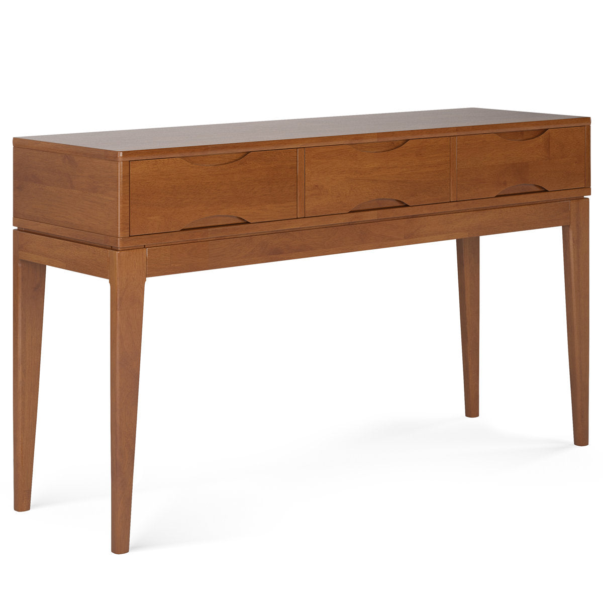 Console Table with Three Drawers in Teak Brown Solid Wood