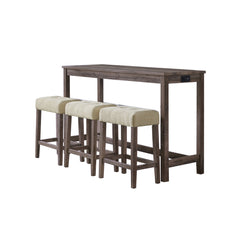 Console Table with Three Stools in Rubberwood and Manufactured Wood, Oak