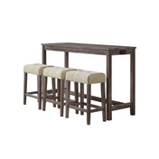 Console Table with Three Stools in Rubberwood and Manufactured Wood, Oak
