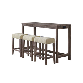 Console Table with Three Stools in Rubberwood and Manufactured Wood, Oak