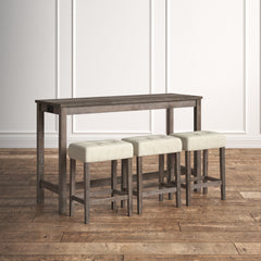 Console Table with Three Stools in Rubberwood and Manufactured Wood, Oak