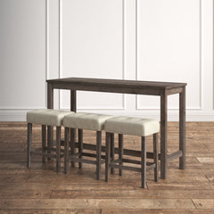 Console Table with Three Stools in Rubberwood and Manufactured Wood, Oak