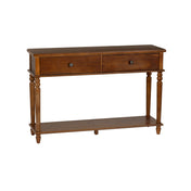 Console Table with Two Drawers and Open Shelf in Brown