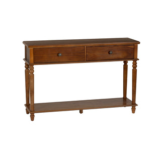 Console Table with Two Drawers and Open Shelf in Brown