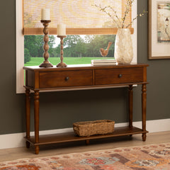 Console Table with Two Drawers and Open Shelf in Brown