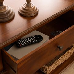Console Table with Two Drawers and Open Shelf in Brown