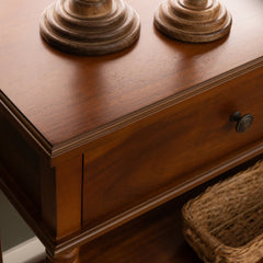 Console Table with Two Drawers and Open Shelf in Brown