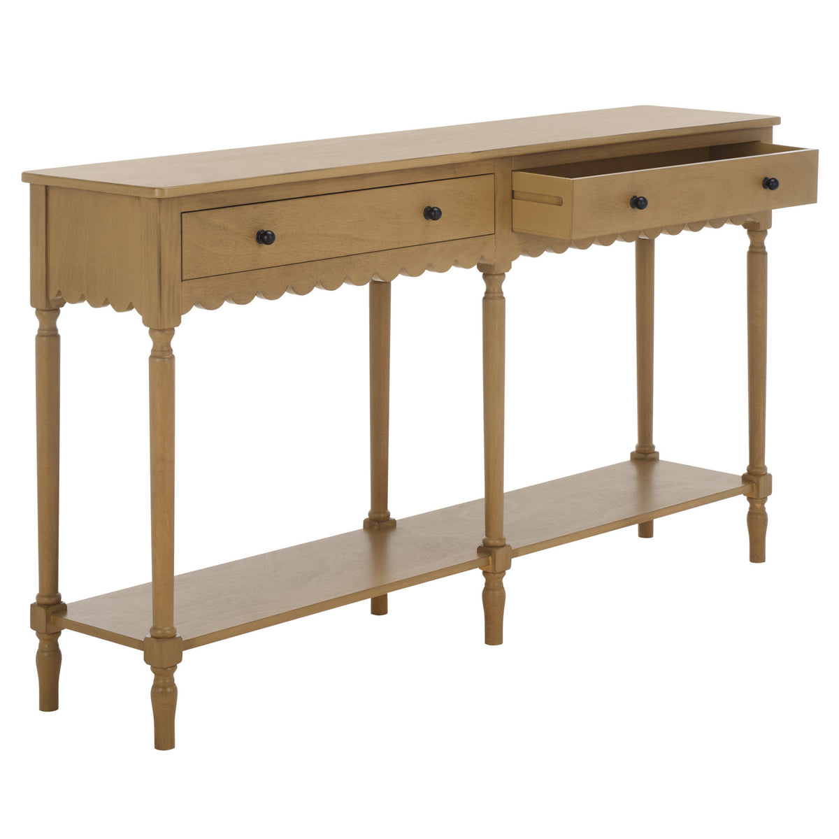 Console Table with Two Drawers and Solid Wood Base, Brown