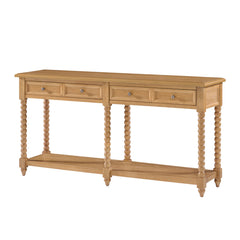 Console Table with Two Drawers and Solid Wood Legs in Oak