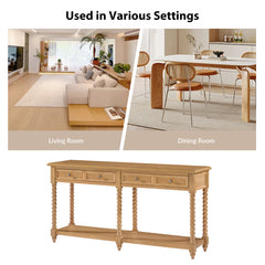 Console Table with Two Drawers and Solid Wood Legs in Oak