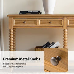 Console Table with Two Drawers and Solid Wood Legs in Oak