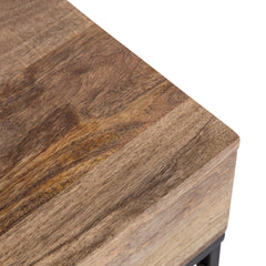 Console Table with Two Drawers, Brown Mango Wood Top and Black Metal Base