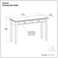 Console Table with Two Drawers in Brown Solid Pine