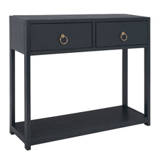 Console Table with Two Drawers in Matte Navy Wood
