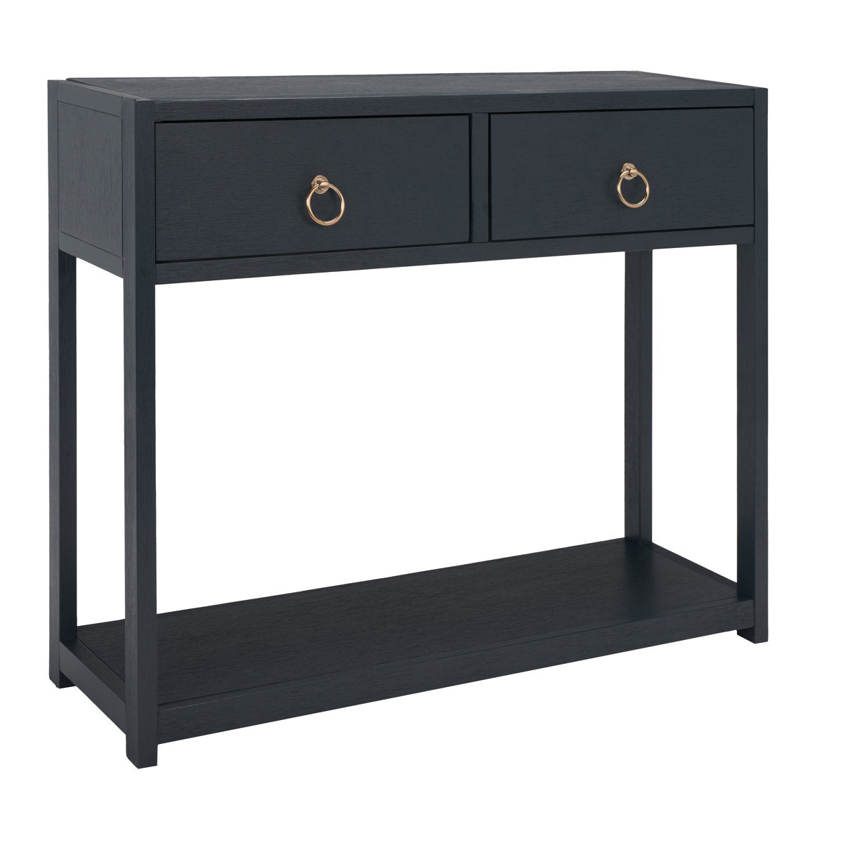 Console Table with Two Drawers in Matte Navy Wood