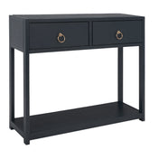 Console Table with Two Drawers in Matte Navy Wood