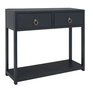 Console Table with Two Drawers in Matte Navy Wood