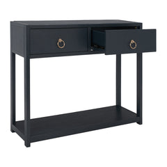 Console Table with Two Drawers in Matte Navy Wood