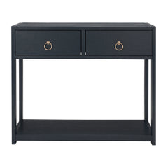 Console Table with Two Drawers in Matte Navy Wood