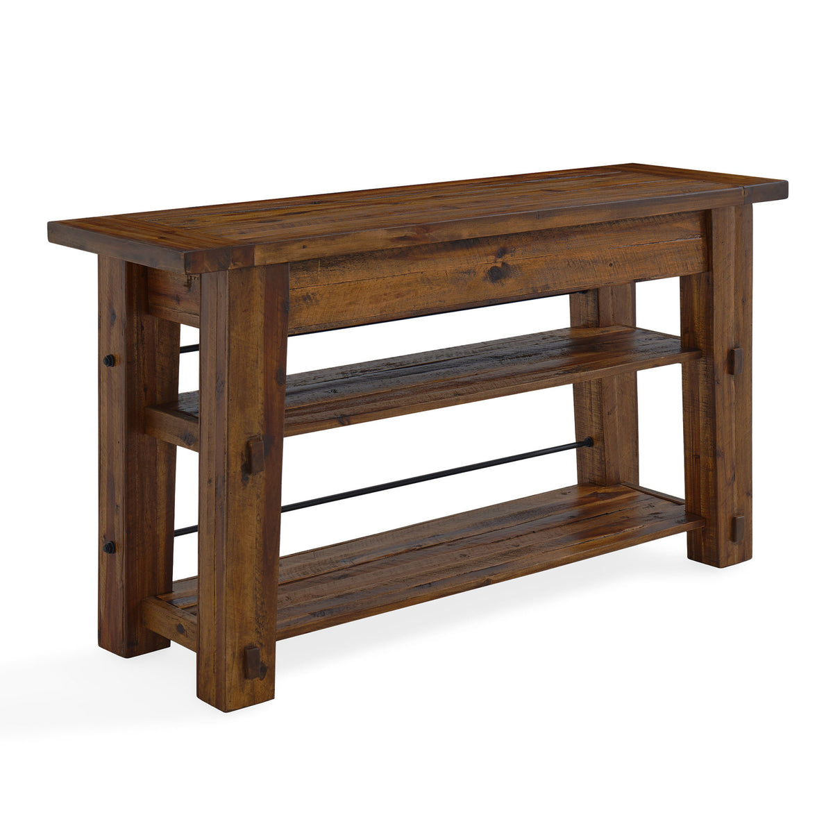 Console Table with Two Open Shelves in Natural Acacia Wood