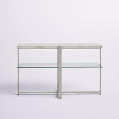 Console Table with White Marble Top and Chrome Metal Cross Base