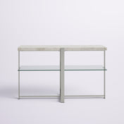 Console Table with White Marble Top and Chrome Metal Cross Base