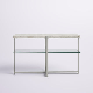 Console Table with White Marble Top and Chrome Metal Cross Base