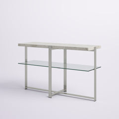 Console Table with White Marble Top and Chrome Metal Cross Base