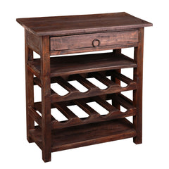 Console Table with Wine Rack and Drawer in Solid Mahogany, Brown