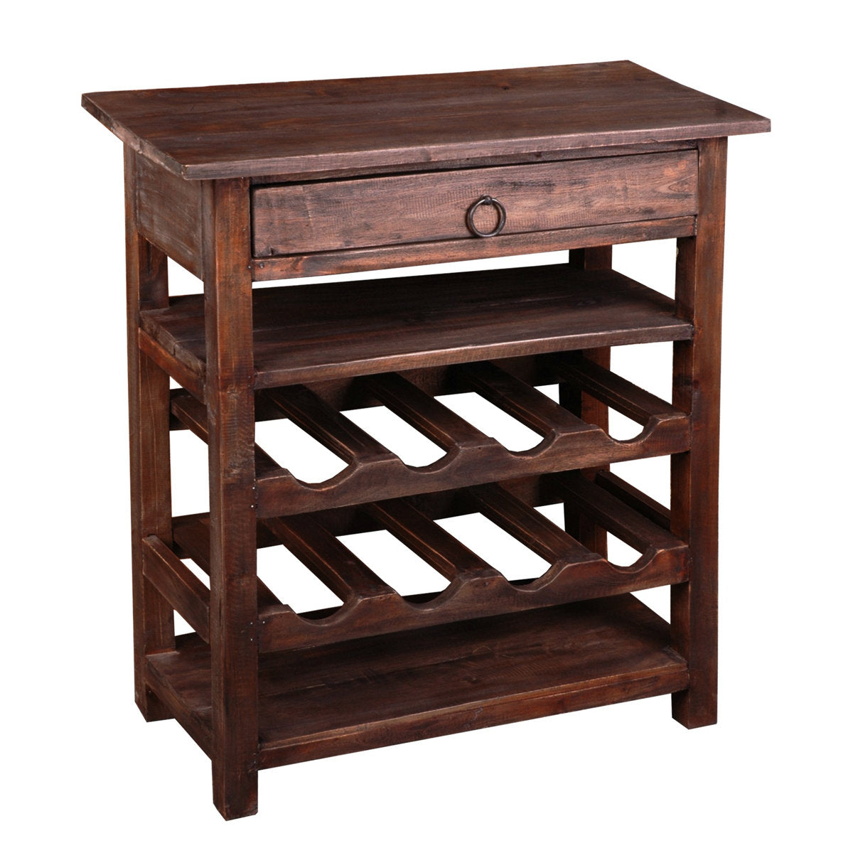 Console Table with Wine Rack and Drawer in Solid Mahogany, Brown