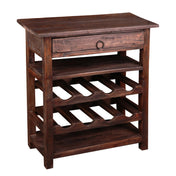 Console Table with Wine Rack and Drawer in Solid Mahogany, Brown