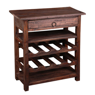 Console Table with Wine Rack and Drawer in Solid Mahogany, Brown