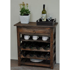 Console Table with Wine Rack and Drawer in Solid Mahogany, Brown
