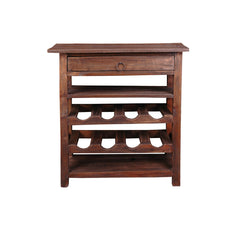 Console Table with Wine Rack and Drawer in Solid Mahogany, Brown